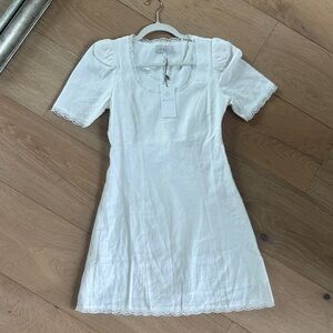 NWT Wayf White Lace-Trim Square Neck Dress with Puff Sleeves